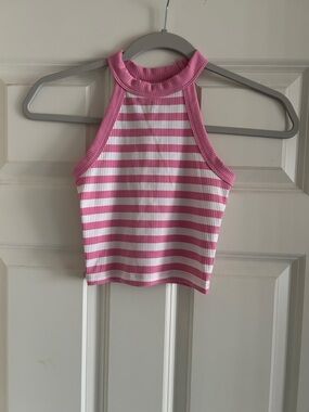 American Eagle Pink and White Striped Ribbed tank Top XXS